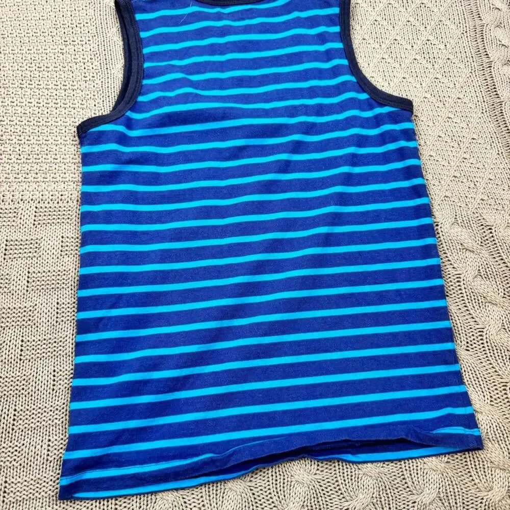 OshKosh B'gosh Blue and Yellow Striped Kids Just Here For The Pizza Tank Top ~ 8